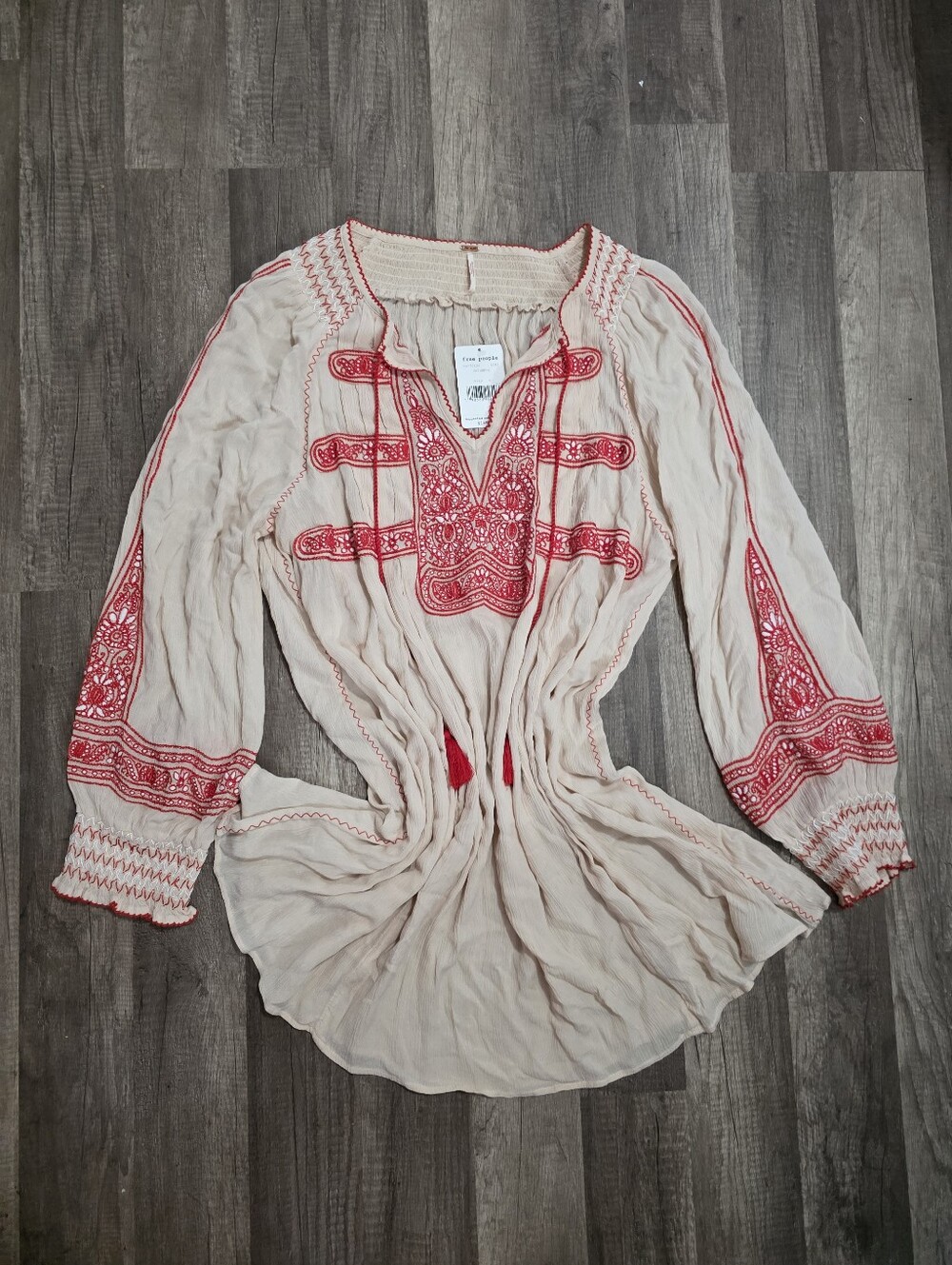 Nwt FREE PEOPLE Boho Embroidered Cream Tunic Top DRESS gypsy 90s Y2K Lagen